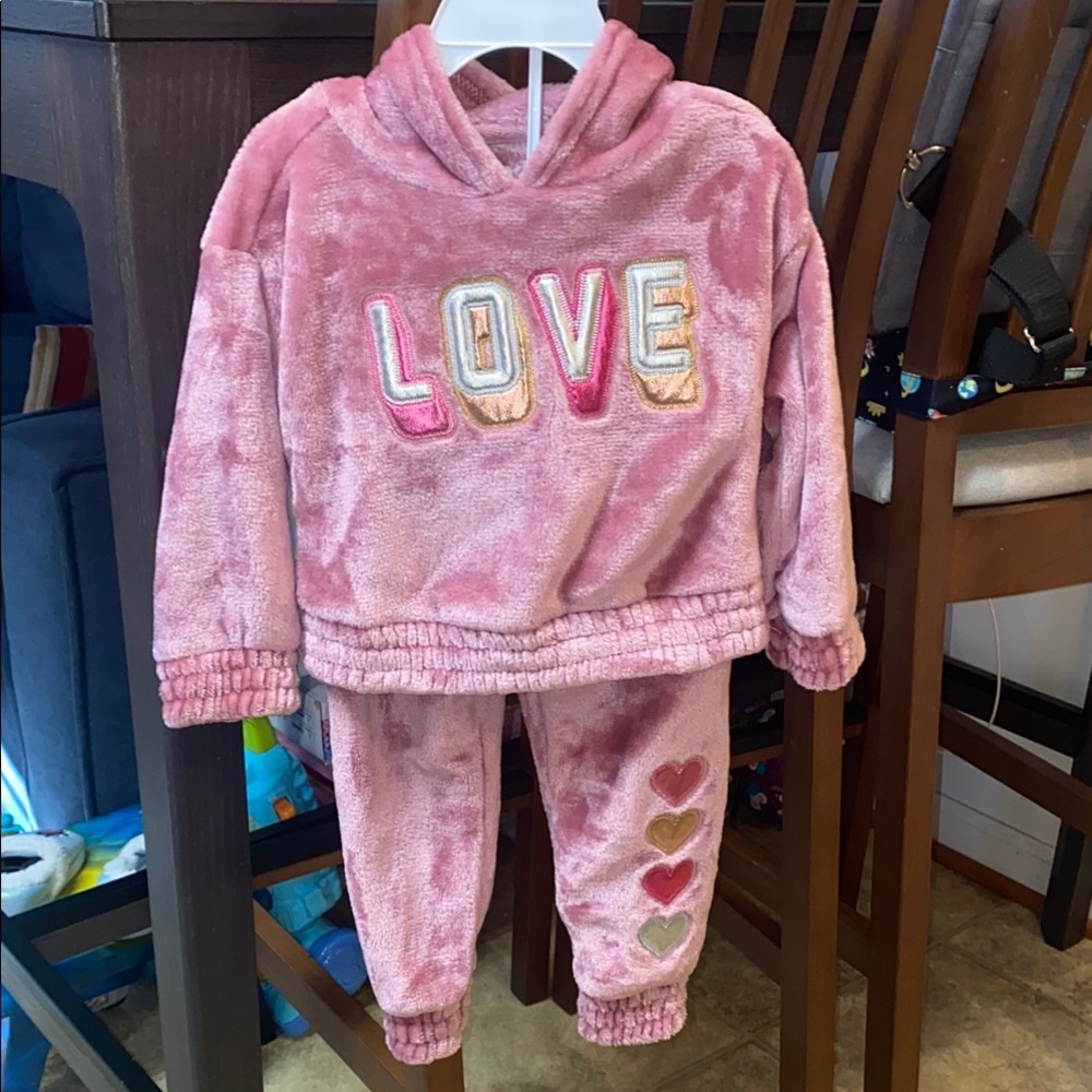 Pink Velour Love Hoodie and Pants Set from Colette Lilly 2T